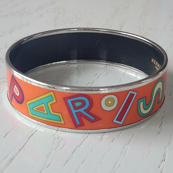 Hermes Wide Orange Paris 24 Faubouh Enamel Bangle-EUC! - Picture 4 of 10